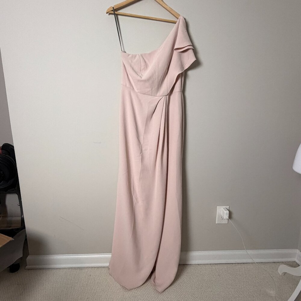 2/$30 White Vera Wang Nude Pink One Shoulder Bridesmaid Dress 12
